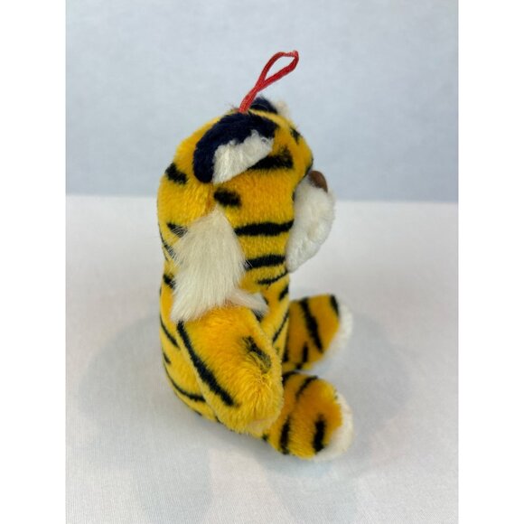Vintage Tiger Plush Toy Orange Black Stripes Red Hanging Loop Small 6" - Picture 5 of 10